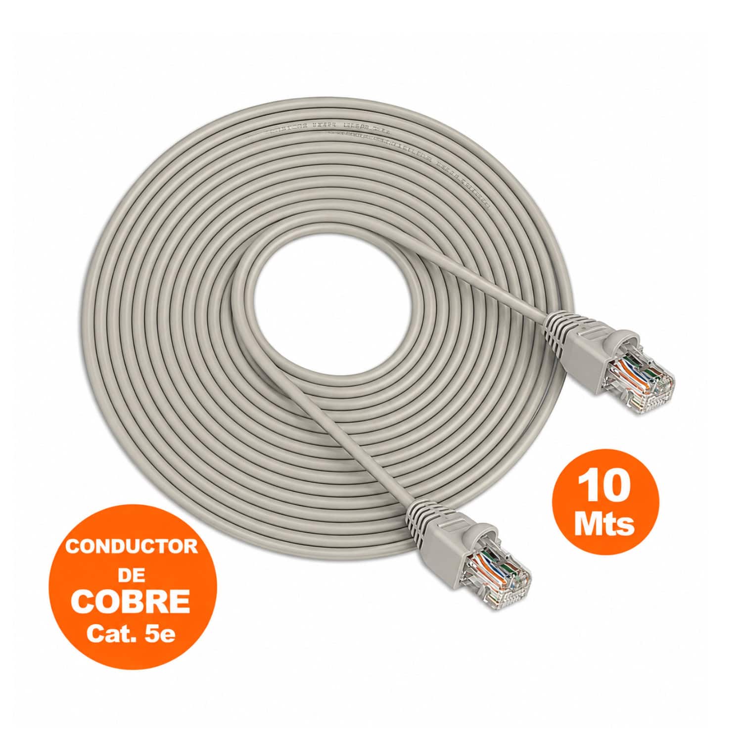 Cable Red Internet UTP Cat 5e 10Mts Gris armado de cobre SATRA