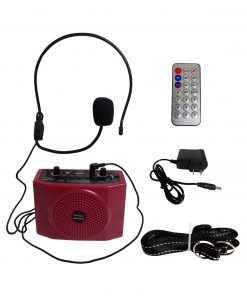 Mini Radio Portátil, FM, Bluetooth, USB, Micrófono Tipo Vincha C/Control Remoto JJ-91002-RED