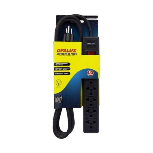 Extensión Universal Vulcanizada 6 Salidas 2Mts OP-FL28-2MTS OPALUX - Imagen 2