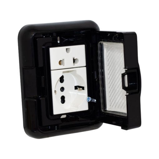 Tomacorriente Idrobox Doble Schuko + Toma Universal BM3KIT-BLACK OPALUX - Imagen 2