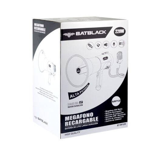 Megáfono Recargable 220W con Sistema de Grabación, Sirena, Bluetooth y USB BT-MF220 BATBLACK - Imagen 6