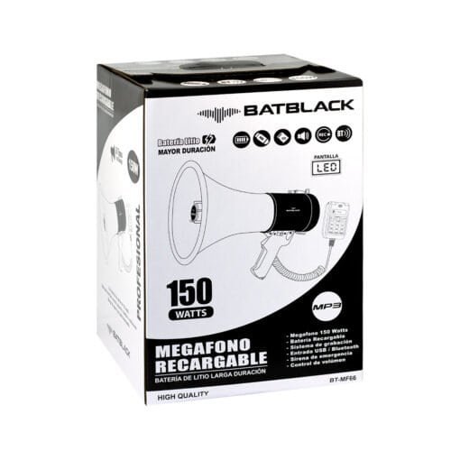 Megáfono Recargable 150W con Sistema de Grabación, Sirena, Bluetooth y USB BT-MF66 BATBLACK - Imagen 7