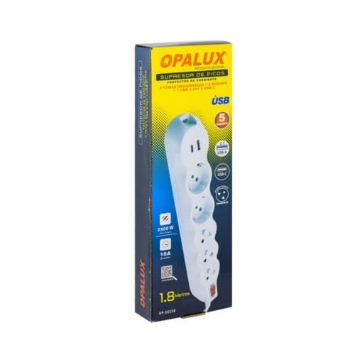 Supresor de pico 3 Tomas Universales + 2 Schuko + USB + TipoC OP-3U2SB OPALUX - Imagen 2