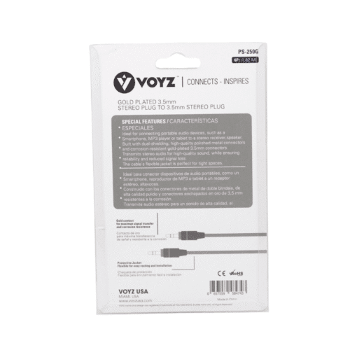 Cable 1x1 Plug 3.5mm a Plug 3.5mm 1.80Mts PS-250G VOYZ - Imagen 5