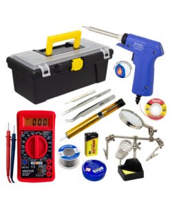 Kit Cautín + Multímetro Multitester + Soporte c/ limpiador + Succionador + Pasta + Estaño + 2 Pinzas + Punta repuesto + Malla p/ desoldar + Batería + Caja de herramientas WESTOR-KIT-12
