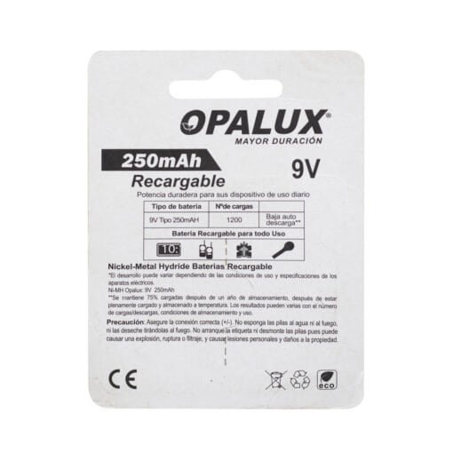 Batería Recargable 9V 250mah OPALUX - Imagen 4