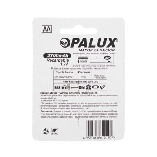 Pila Recargable AA 2700mAh (2 pilas) DH-2700AA OPALUX - Imagen 4