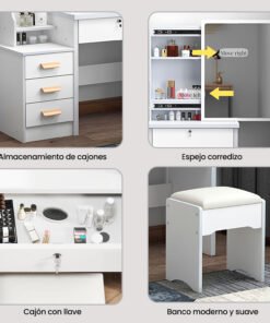 Alternative view of Tocador De Maquillaje Con Espejo Movible Color Blanco AJ312627