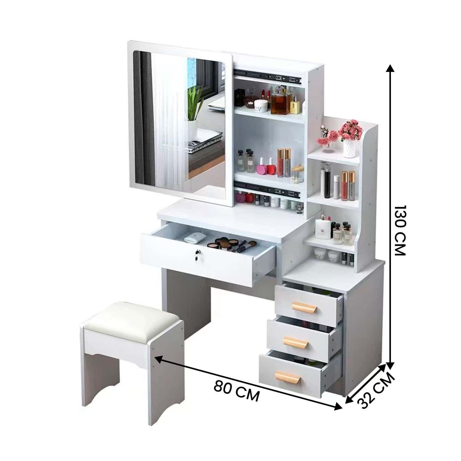 Tocador De Maquillaje Con Espejo Movible Color Blanco AJ312627 - Imagen 3
