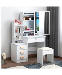 Tocador De Maquillaje Con Espejo Movible Color Blanco AJ312627