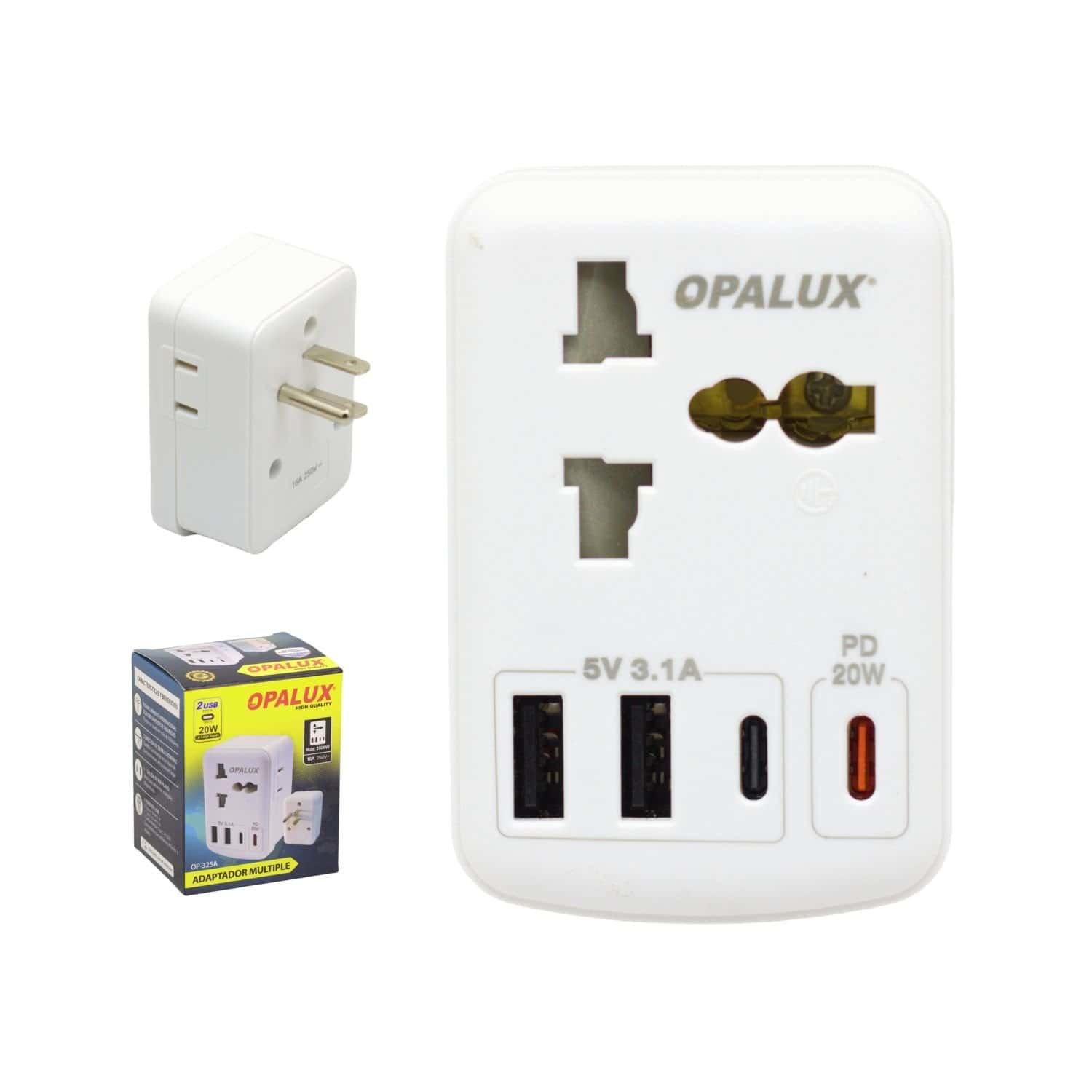 Adaptador Múltiple Plano + Tierra + USB + Tipo C OP-325A OPALUX