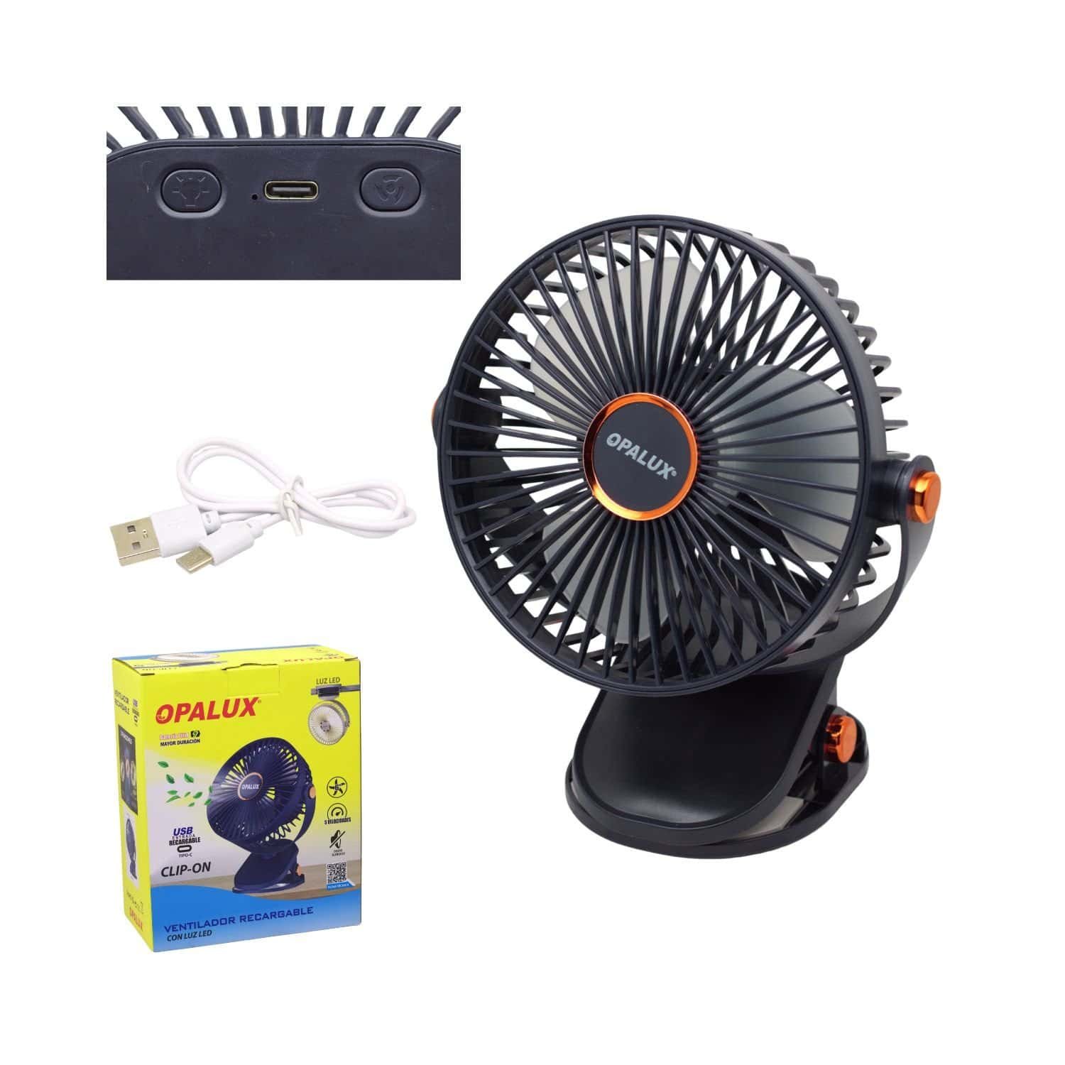Ventilador Clip-On Recargable Con Luz Led OP-CF60-AZ OPALUX