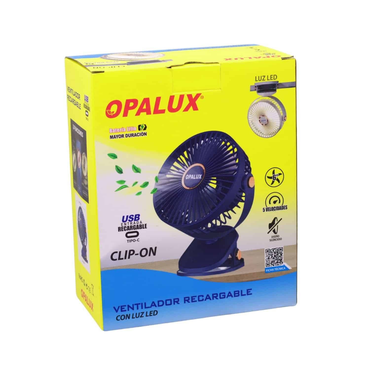 Ventilador Clip-On Recargable Con Luz Led OP-CF60-AZ OPALUX - Imagen 7