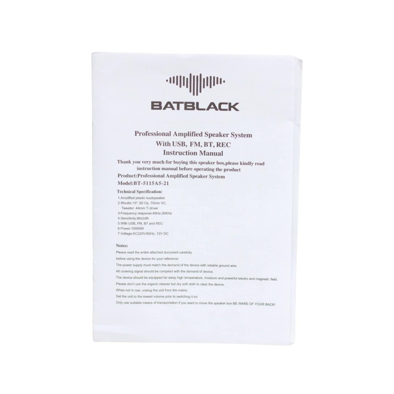 Parlante/Gabinete Activo 15" 10000W c/ USB/BT/FM/EQ/TWS BT-5115A5-21 BATBLACK - Imagen 10