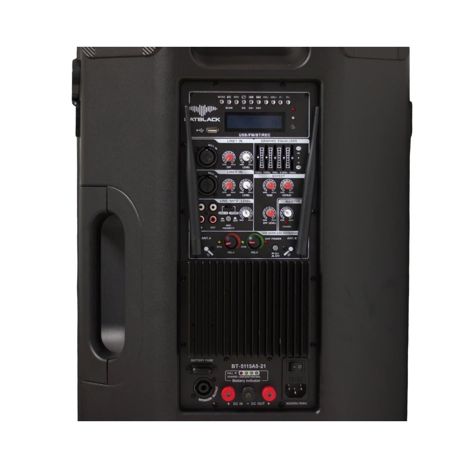 Parlante/Gabinete Activo 15" 10000W c/ USB/BT/FM/EQ/TWS BT-5115A5-21 BATBLACK - Imagen 5