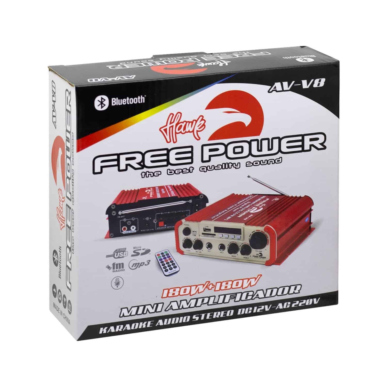 Mini Amplificador 180W con Bluetooth, USB, SD y FM AV-V8 HAWK FREE POWER - Imagen 8