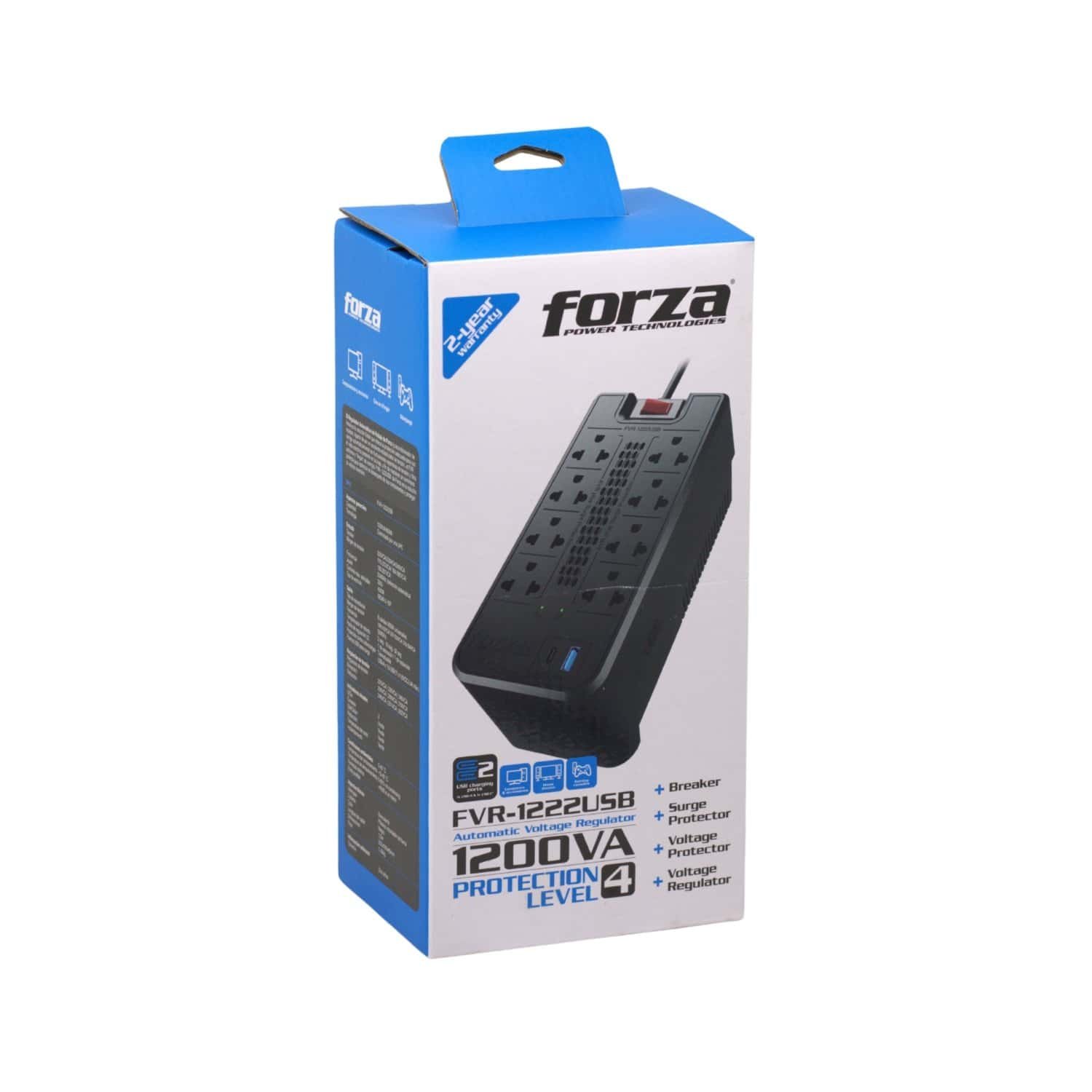Estabilizador 8 Tomas 1200va/600W + 2 USB FVR-1222USB FORZA - Imagen 5