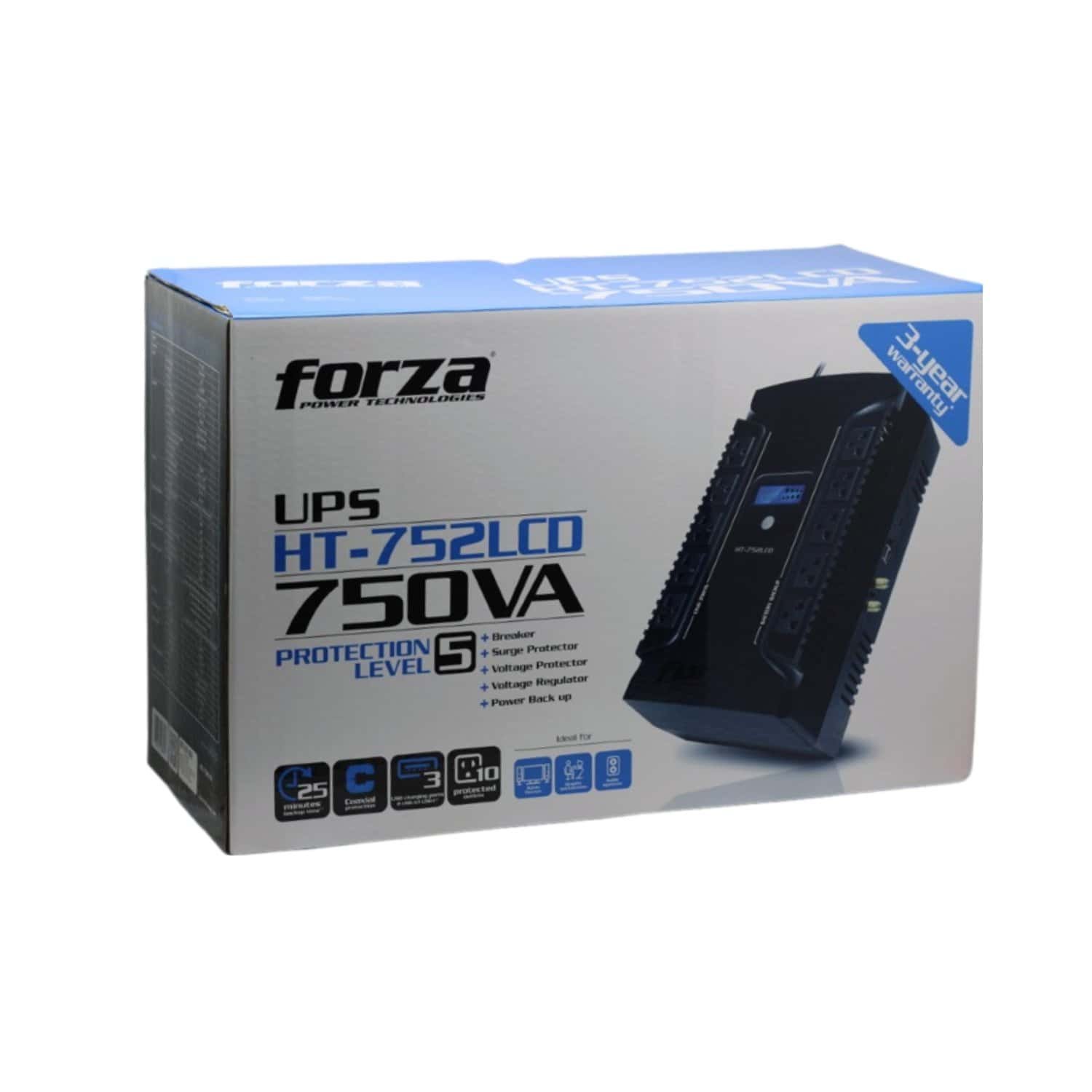 UPS 10 Tomas 220V / 750VA / 450W + 2 USB HT-752LCD FORZA - Imagen 8