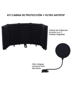 Kit Cabina de Protección Acústica con 5 Paneles Plegables + Filtro Antipop Para Micrófono KIT-W-5
