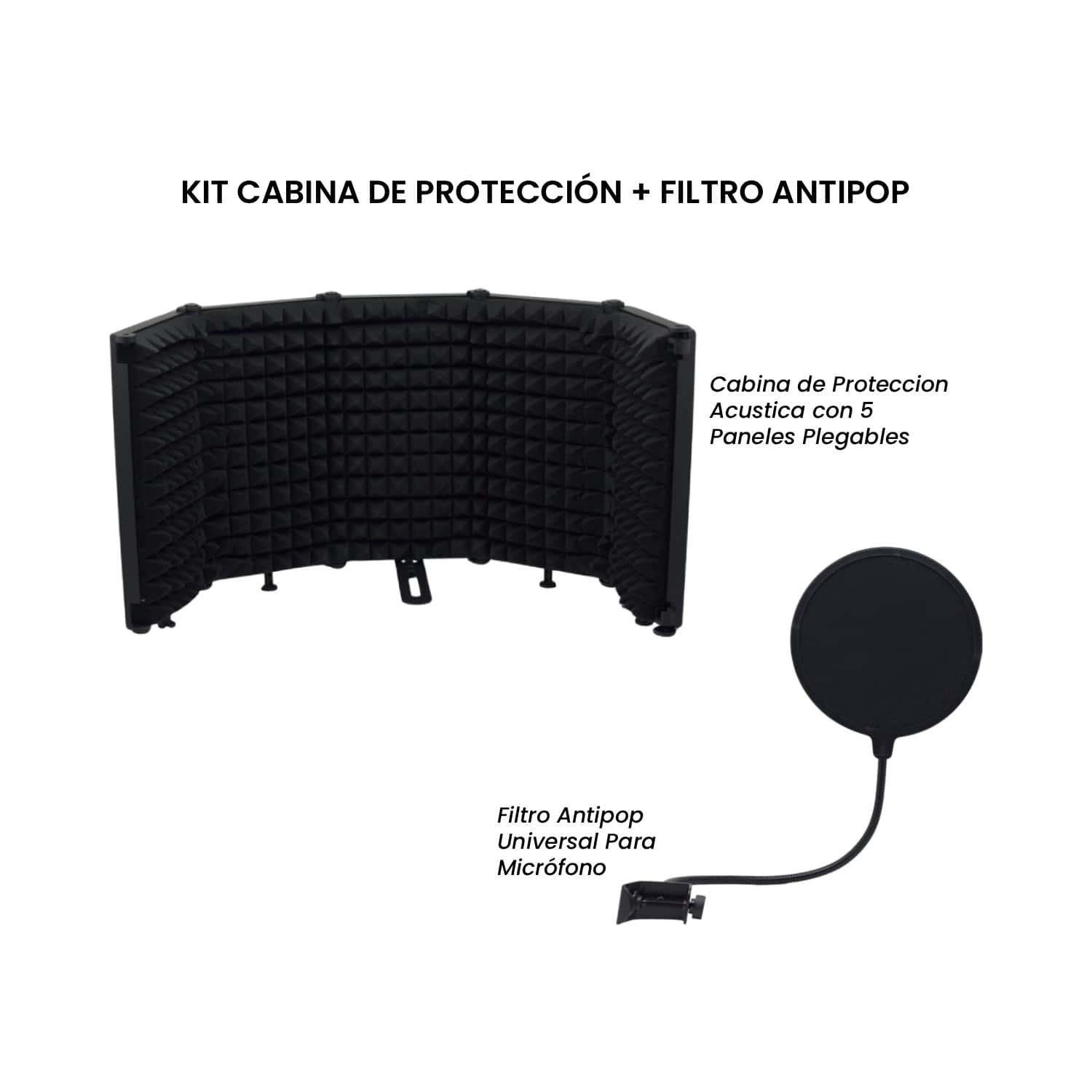 Kit Cabina de Protección Acústica con 5 Paneles Plegables + Filtro Antipop Para Micrófono KIT-W-5