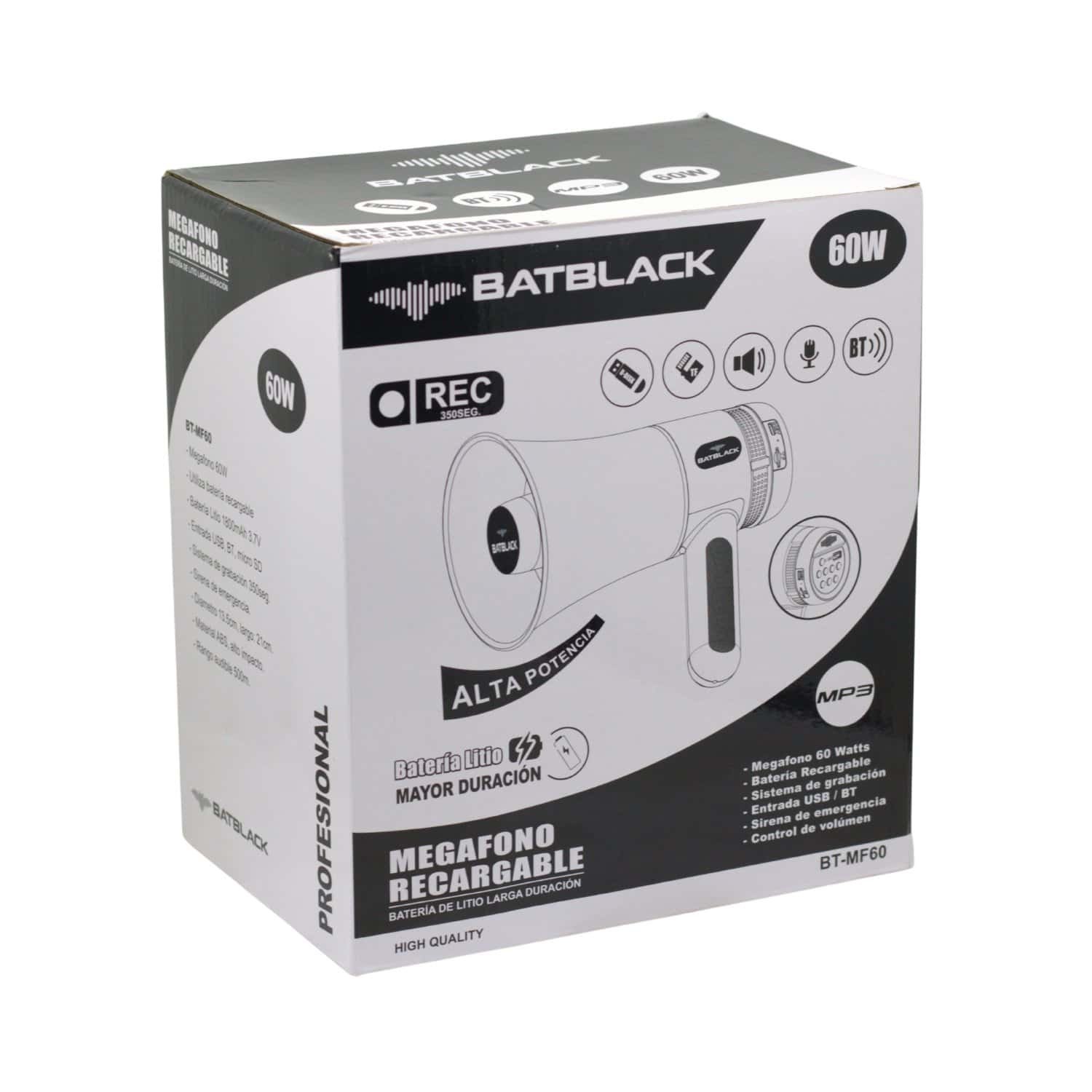 Megáfono 60W Recargable con USB/Bluetooth/SD/Grabación BT-MF60 BATBLACK - Imagen 8