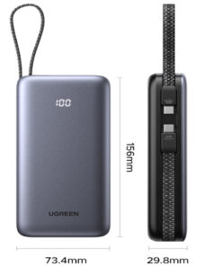 Alternative view of UGREEN Banco de Energía de 20000mAh 30W con Cable Incorporado PB528 55985B