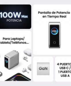 UGREEN Cargador Rápido GaN de 100W, 5 Puertos, con Pantalla Inteligente, US 65619B - Imagen 3