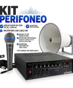 Kit de Perifoneo Amplificador 120W + Bocina 1800W 16 Ohm 18″ + Micrófono